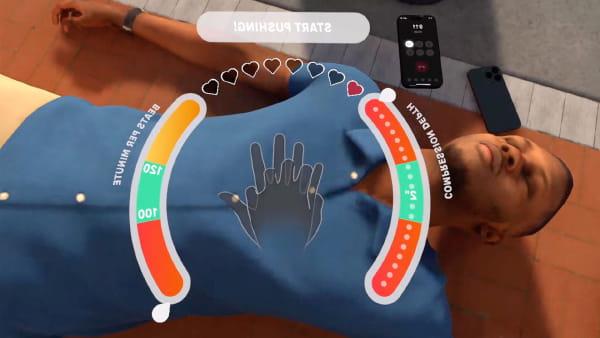 虚拟现实动画，告诉你把你的手放在一个无意识的人身上，用手进行心肺复苏术